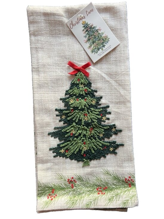 Christmas Tree Dish Kitchen Towel Set of 2 Embroidered FESTIVE Detailed 20" x 28 - Picture 1 of 6